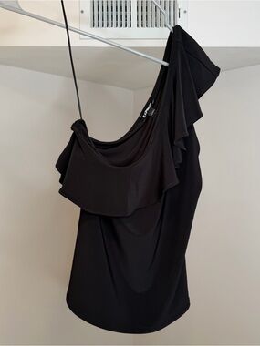 Express Black One-Shoulder Ruffle Top New With Tags Tank Top Off Shoulder